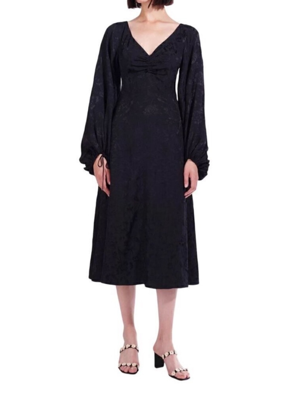STAUD Black Silk Midi Dress Size 4